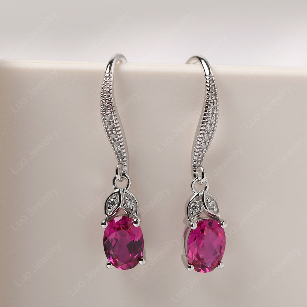 Oval Ruby Dangling Earrings Silver - LUO Jewelry