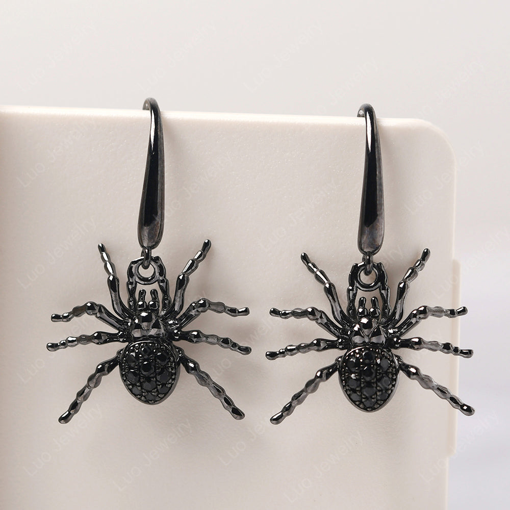 Black Spinel Spider Dangle Earrings - LUO Jewelry