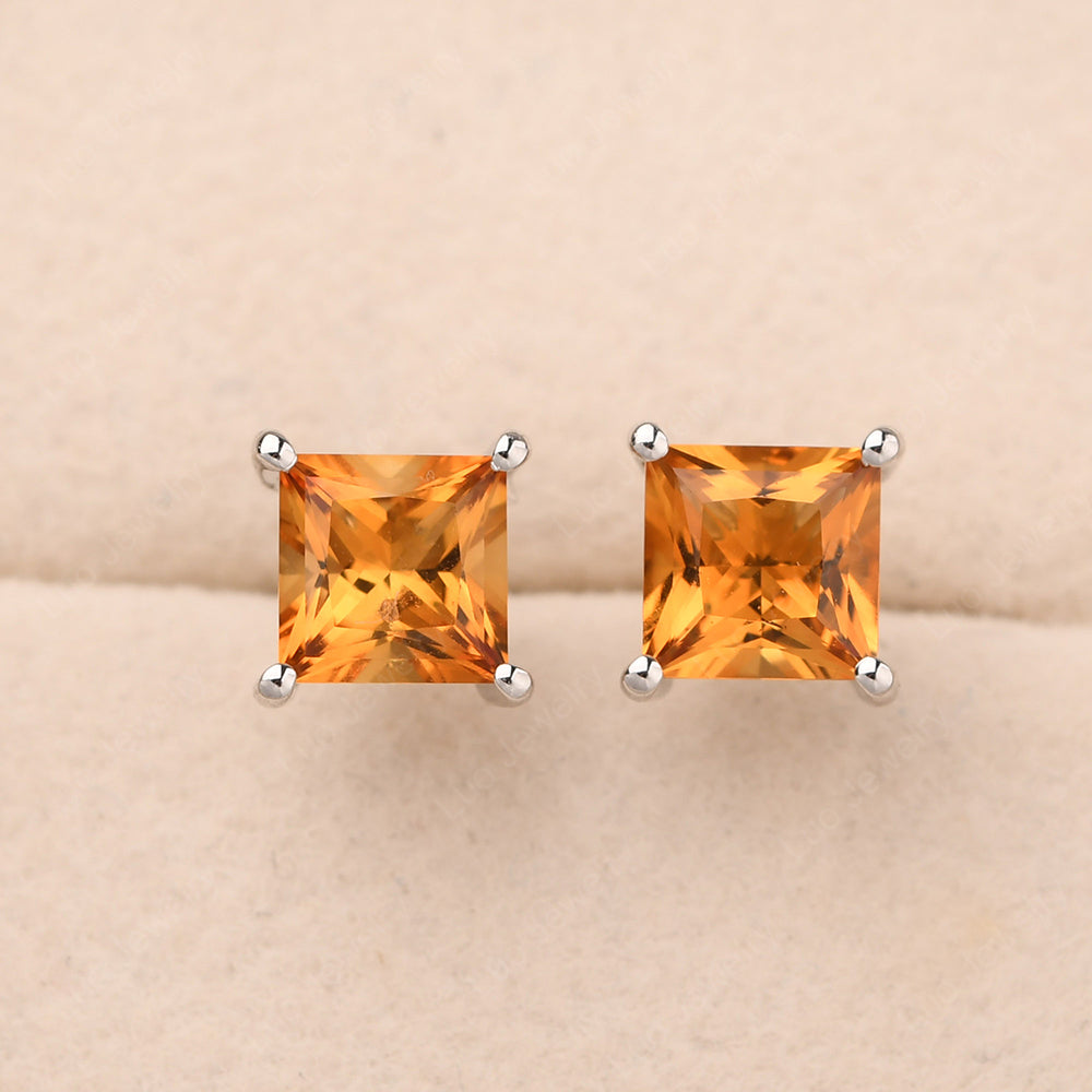 Princess Cut Citrine Earrings Stud Rose Gold - LUO Jewelry