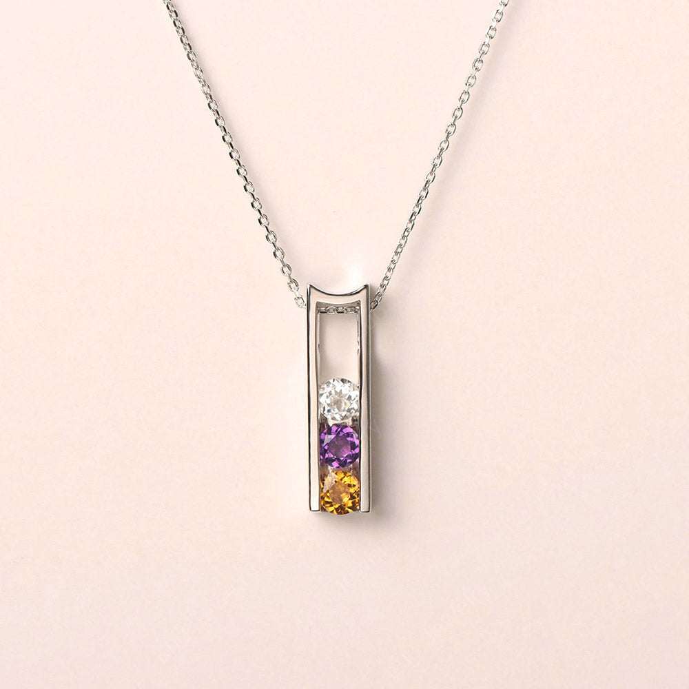 Amethyst and Citrine and White Topaz Three Stone Necklace