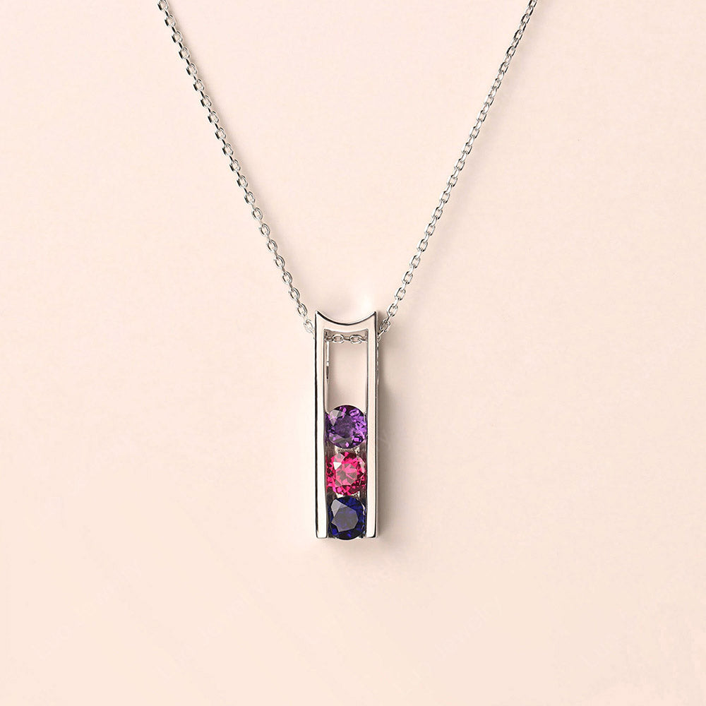 Amethyst and Ruby and Sapphire 3 Stones Mothers Necklace