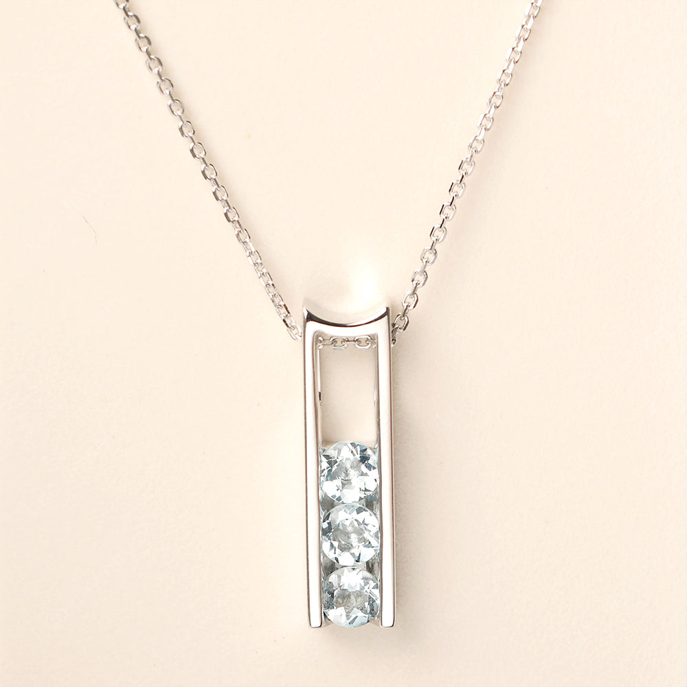Aquamarine Mothers Necklace 3 Stones - LUO Jewelry