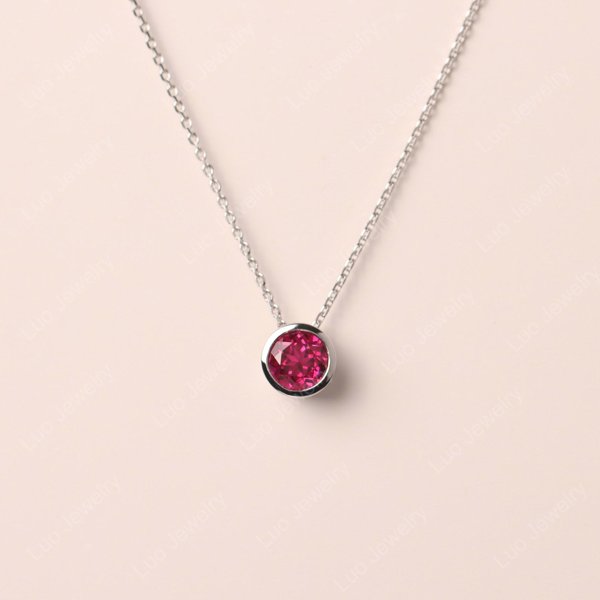 Ruby Bezel Solitaire Necklace
