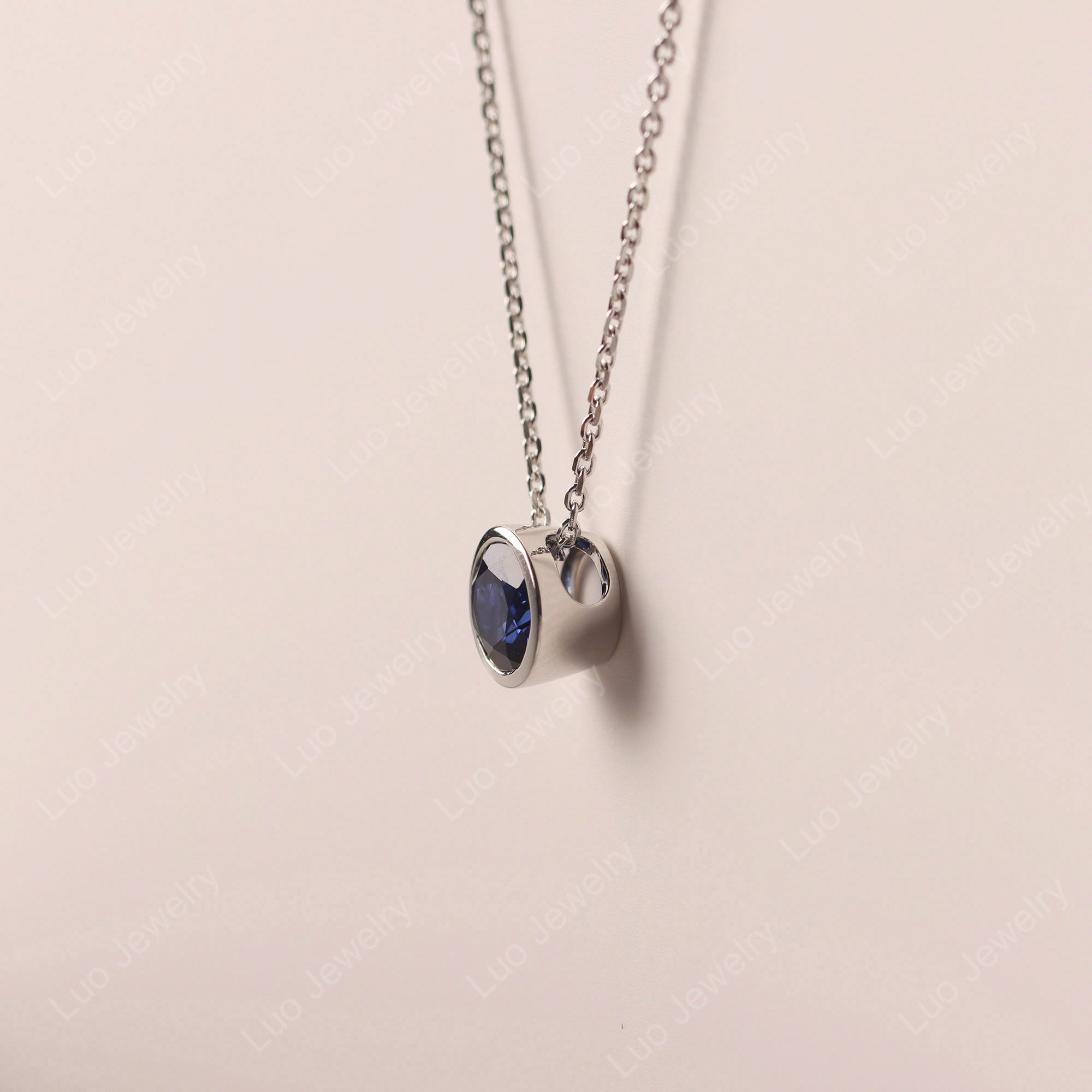 Sapphire Bezel Solitaire Necklace