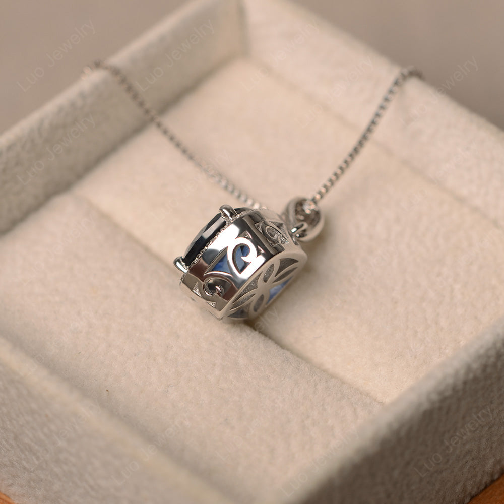 Cushion Cut Halo Kite Set Lab Sapphire Necklace - LUO Jewelry
