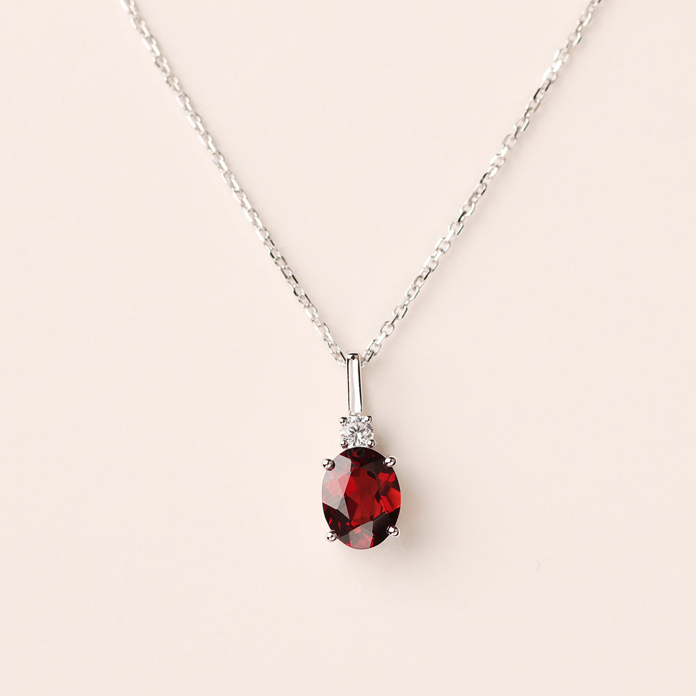 Oval Garnet Necklace White Gold - LUO Jewelry