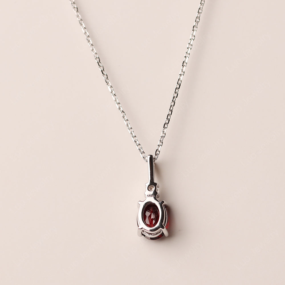 Oval Garnet Necklace White Gold - LUO Jewelry