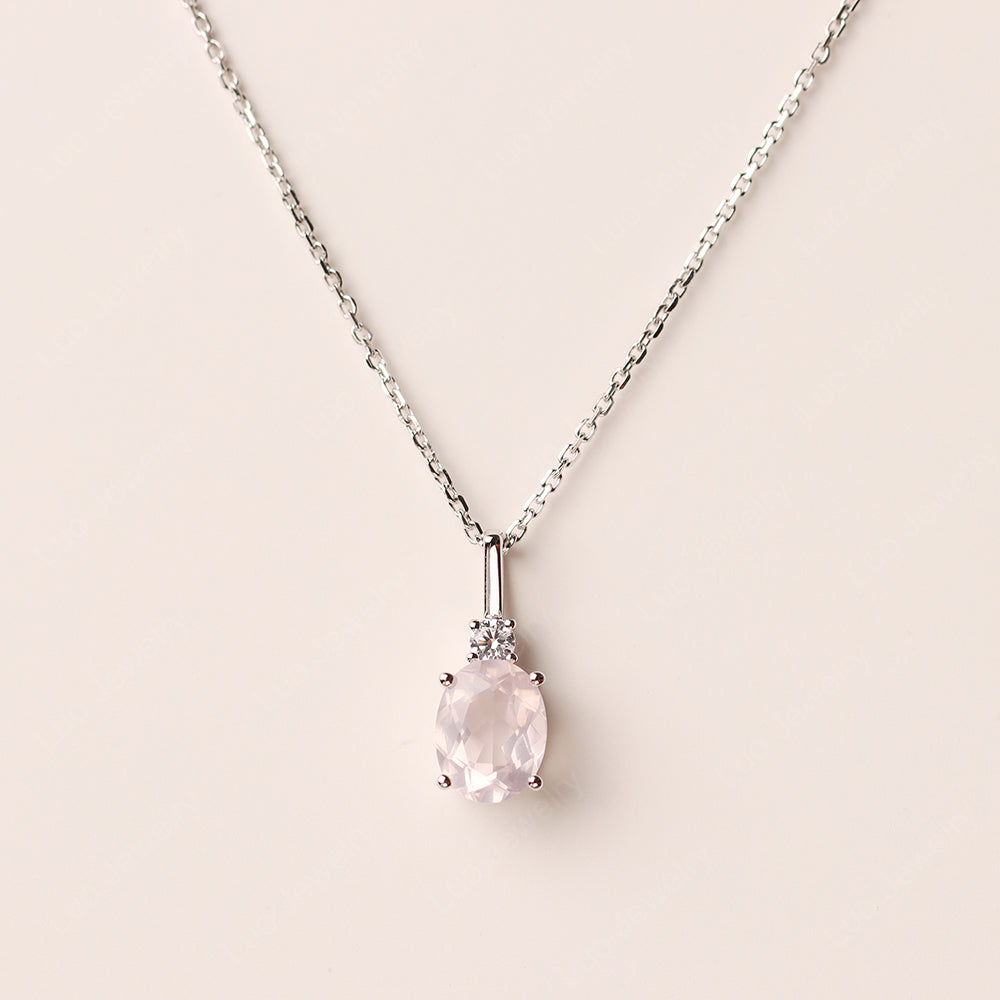 Oval Rose Quartz Necklace White Gold - LUO Jewelry