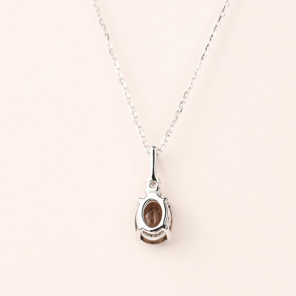 Oval Smoky Quartz  Necklace White Gold - LUO Jewelry