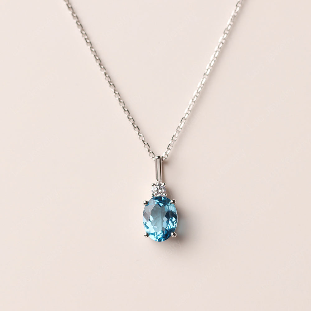 Oval Swiss Blue Topaz Necklace White Gold - LUO Jewelry