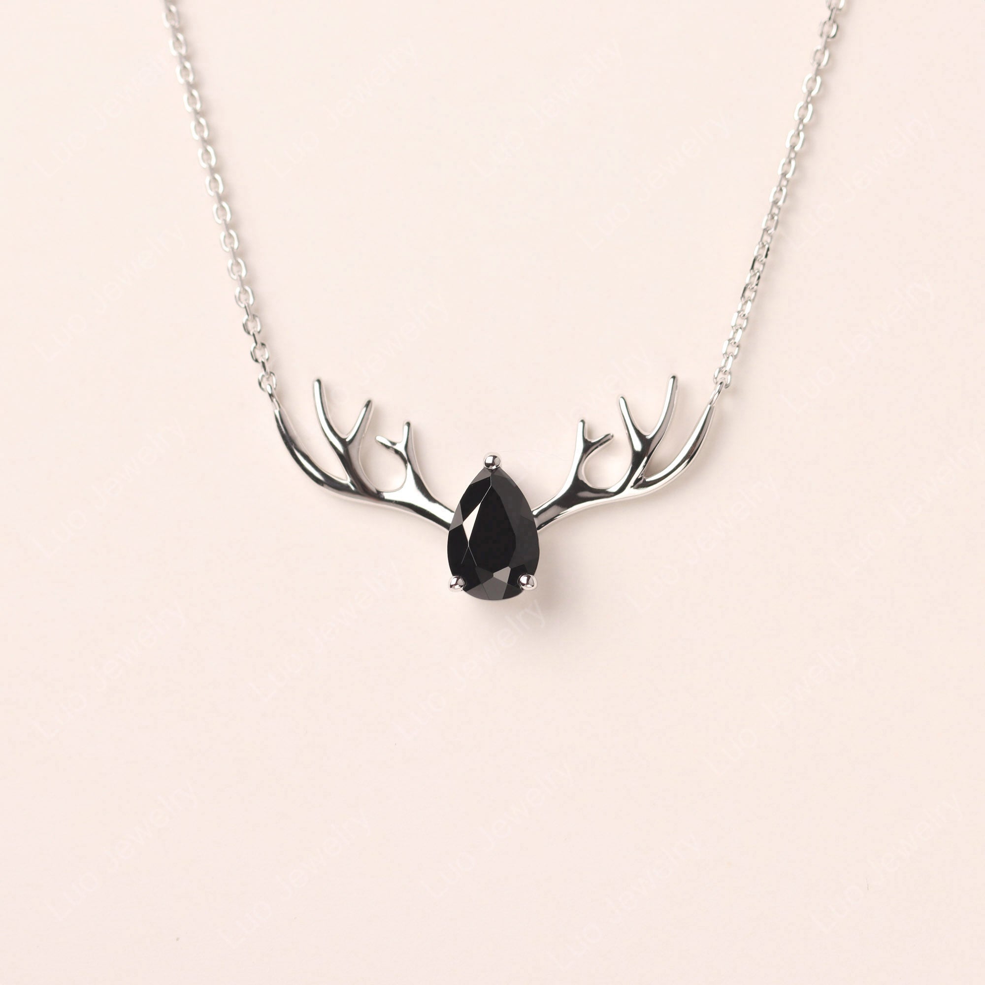 Pear Black Spinel Antler Necklace