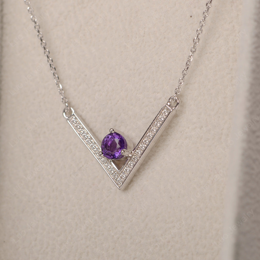V Shaped Amethyst Necklace Sterling Silver - LUO Jewelry