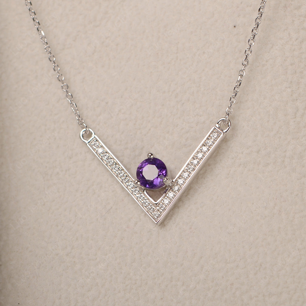 V Shaped Amethyst Necklace Sterling Silver - LUO Jewelry