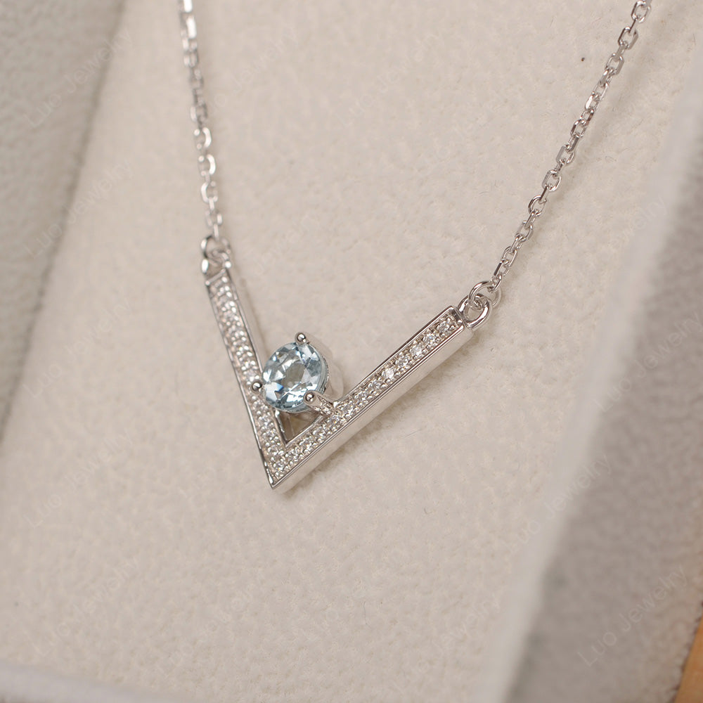 V Shaped Aquamarine Necklace Sterling Silver - LUO Jewelry