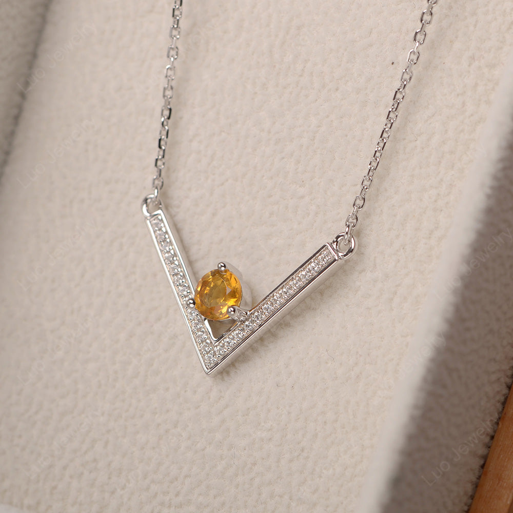 V Shaped Citrine Necklace Sterling Silver - LUO Jewelry