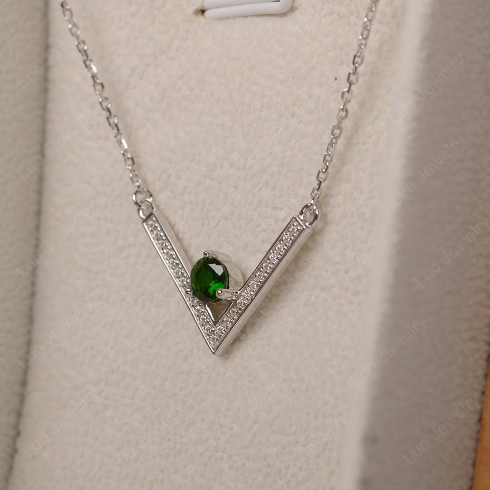 V Shaped Diopside Necklace Sterling Silver - LUO Jewelry