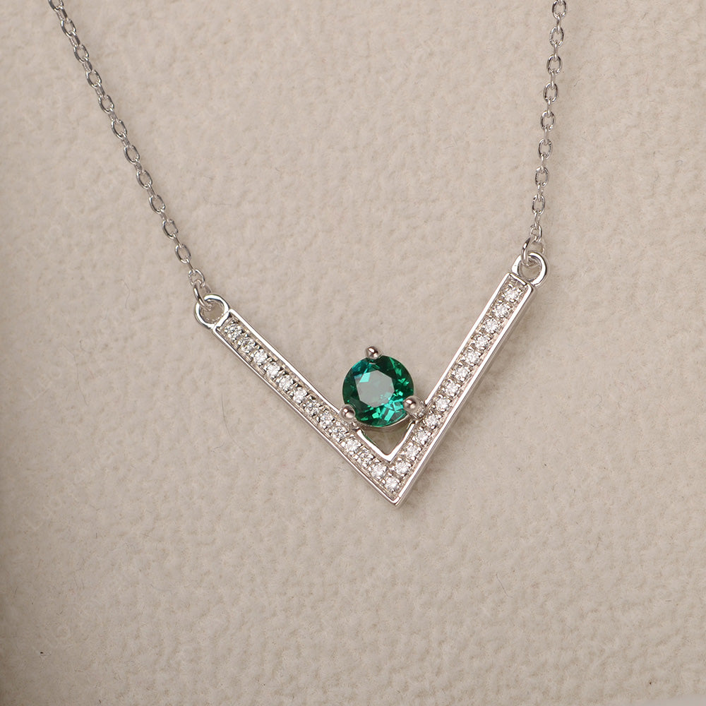 V Shaped Lab Emerald Necklace Sterling Silver - LUO Jewelry