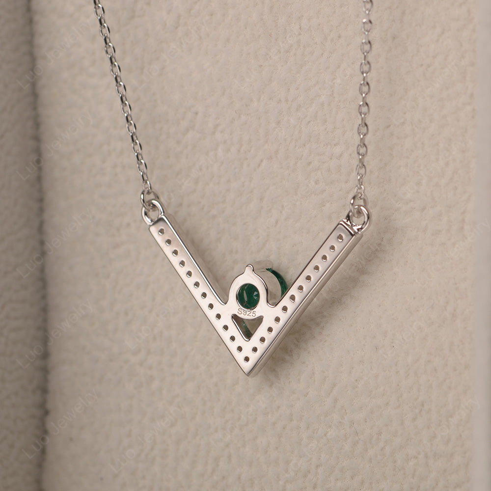 V Shaped Lab Emerald Necklace Sterling Silver - LUO Jewelry