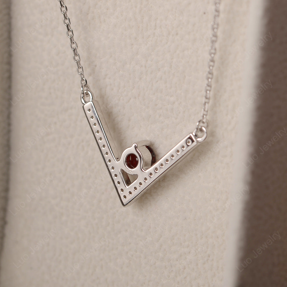 V Shaped Garnet Necklace Sterling Silver - LUO Jewelry
