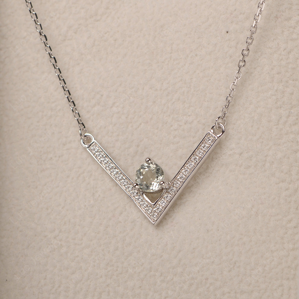 V Shaped Green Amethyst Necklace Sterling Silver - LUO Jewelry