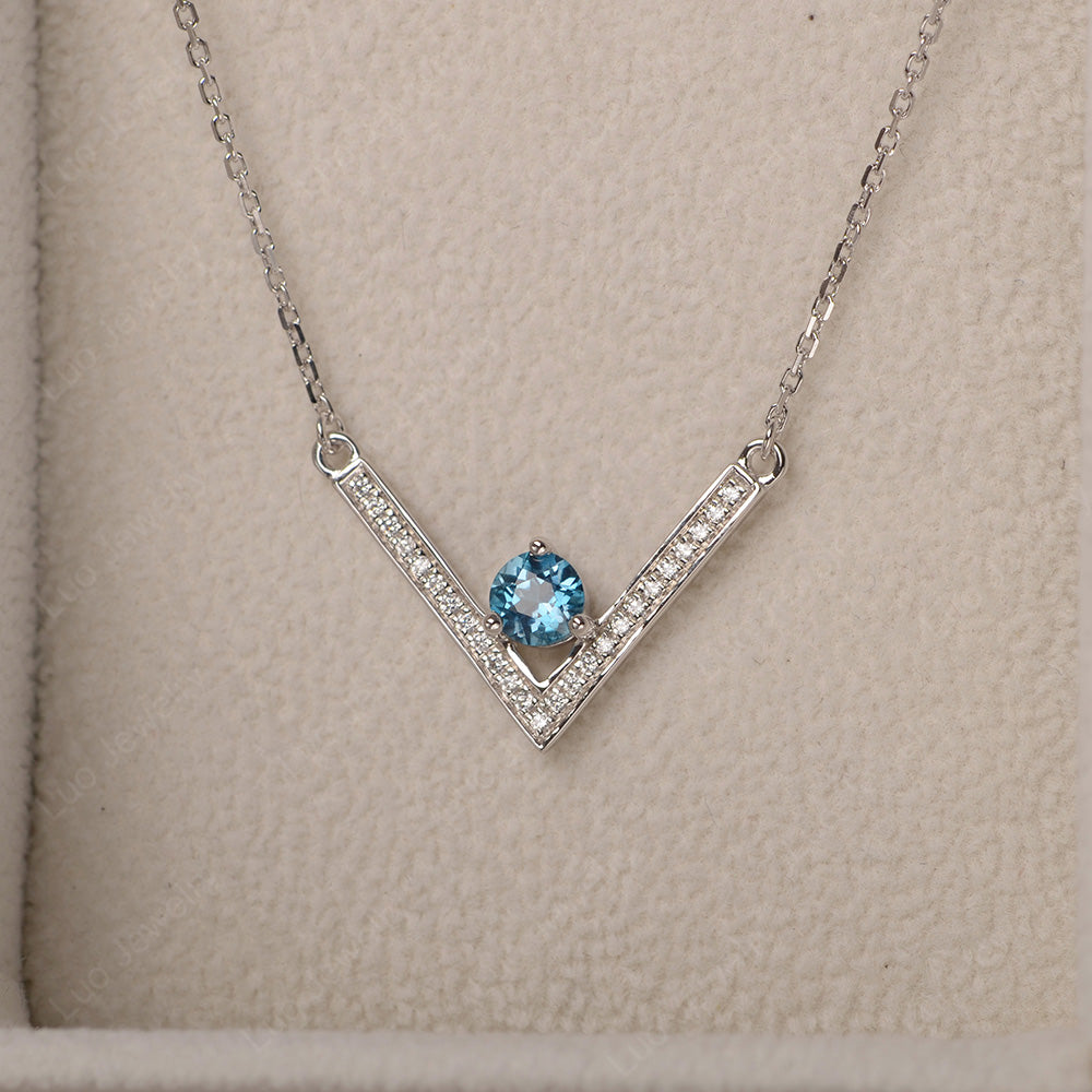 V Shaped London Blue Topaz Necklace Sterling Silver - LUO Jewelry