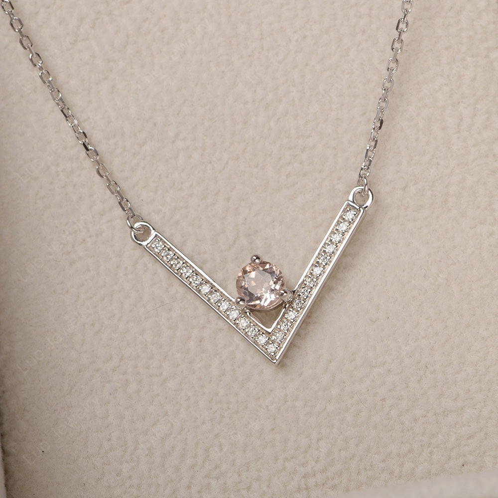 V Shaped Morganite Necklace Sterling Silver - LUO Jewelry