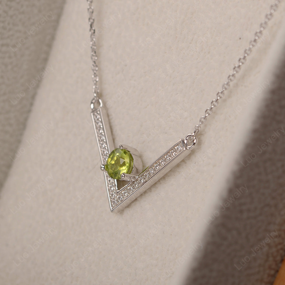 V Shaped Peridot Necklace Sterling Silver - LUO Jewelry