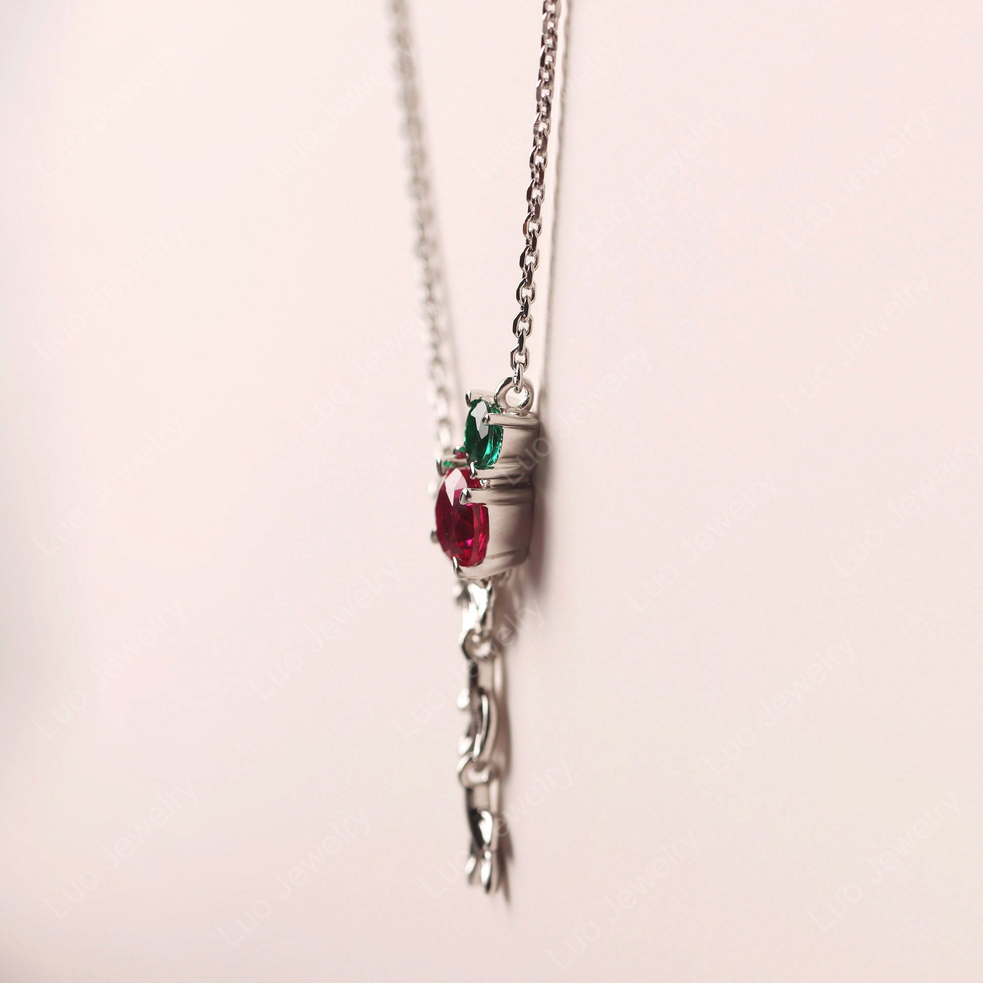 Ruby and Emerald Leaf Necklace