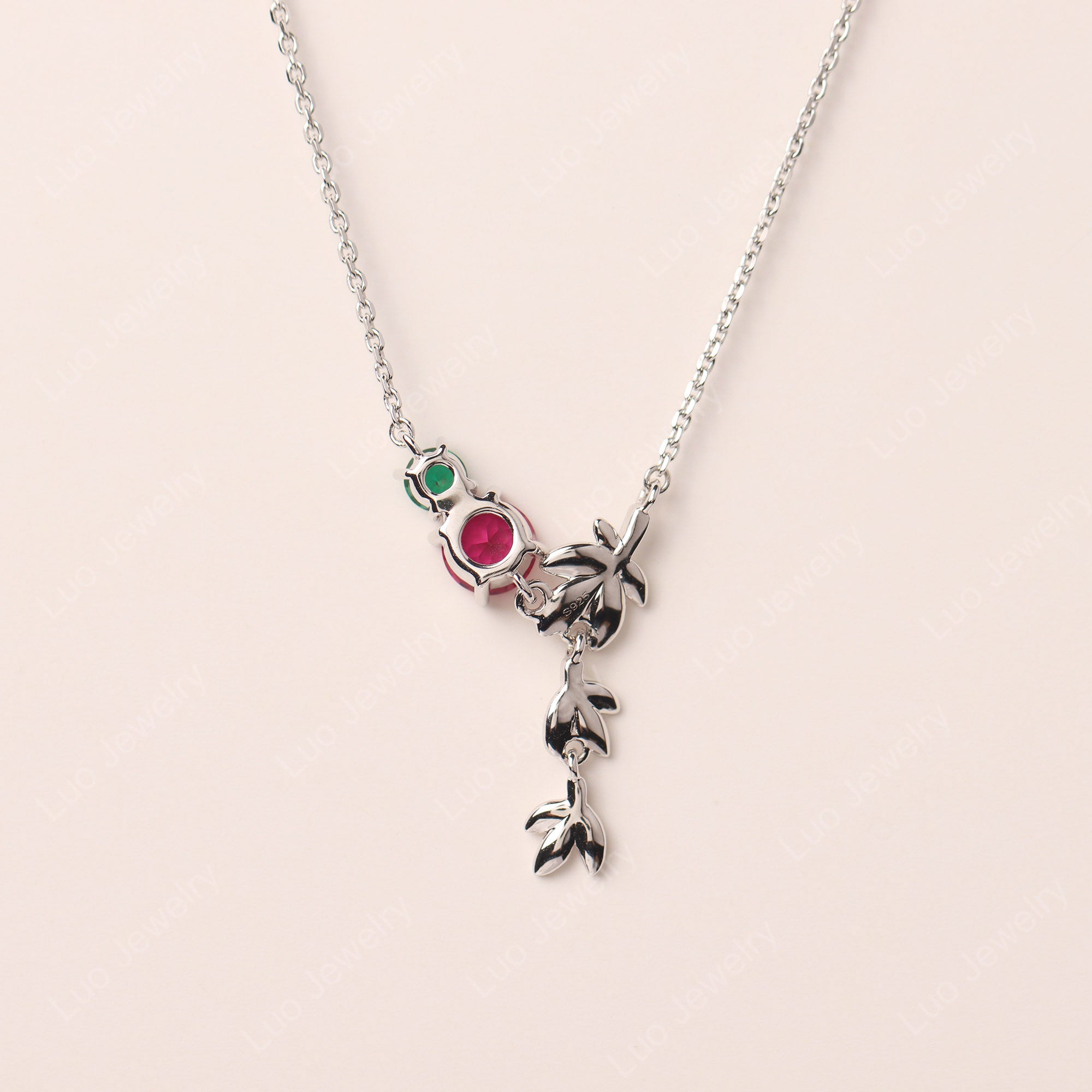 Ruby and Emerald Leaf Necklace