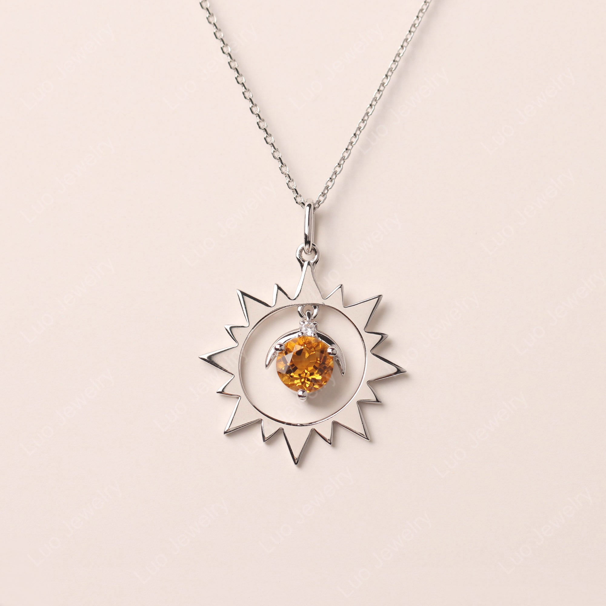 Citrine Sun and Moon Necklace