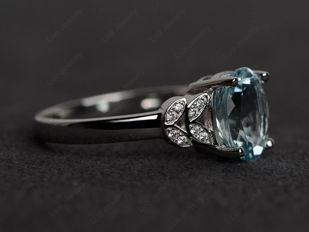 Aquamarine Promise Ring For Women White Gold - LUO Jewelry