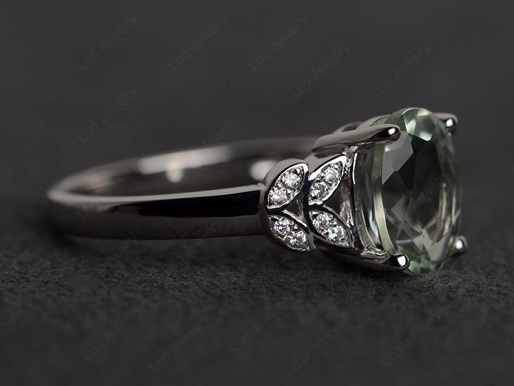 Green Amethyst Promise Ring For Women White Gold - LUO Jewelry