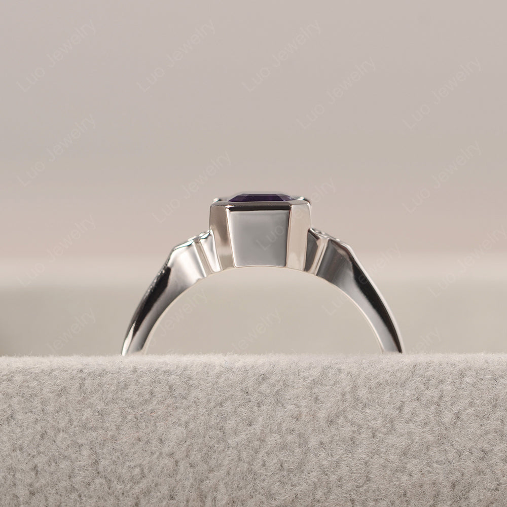 Vintage Asscher Cut Amethyst Ring White Gold - LUO Jewelry