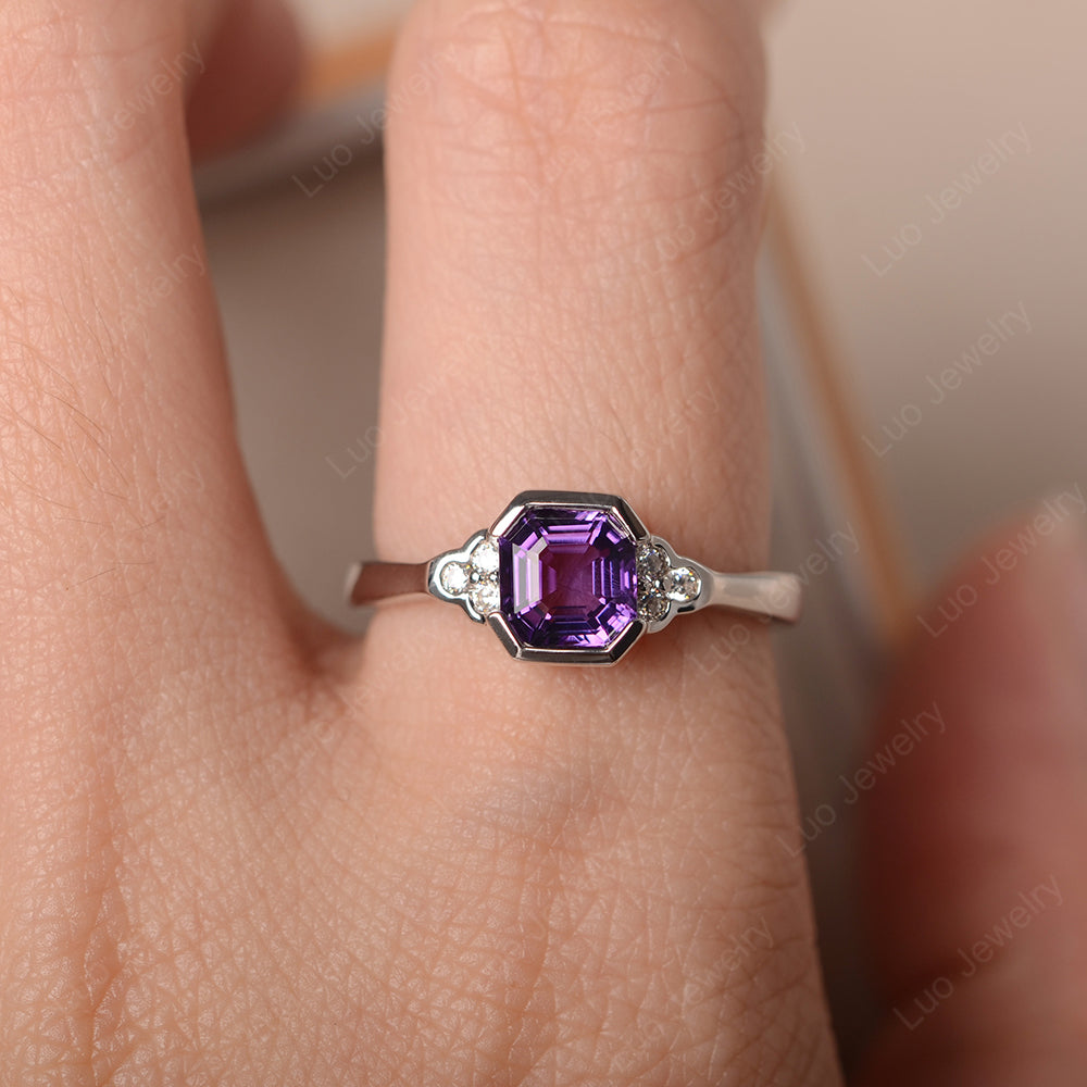 Vintage Asscher Cut Amethyst Ring White Gold - LUO Jewelry