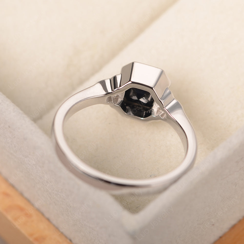 Vintage Asscher Cut Black Spinel Ring White Gold - LUO Jewelry