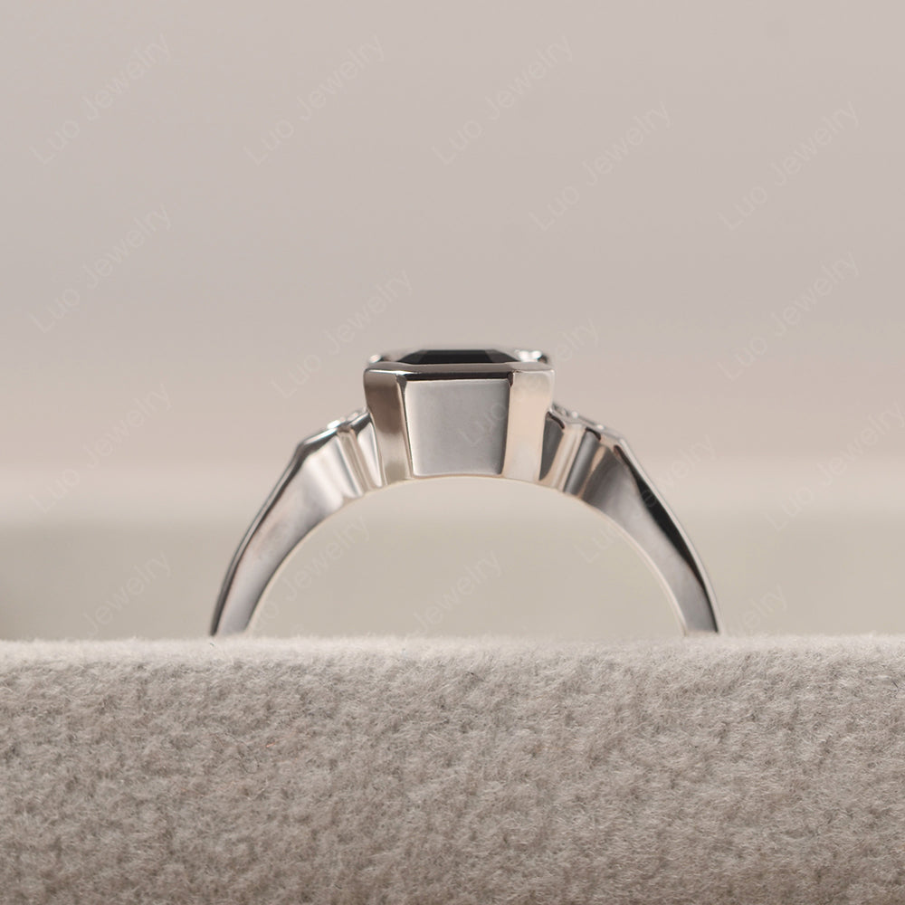 Vintage Asscher Cut Black Spinel Ring White Gold - LUO Jewelry