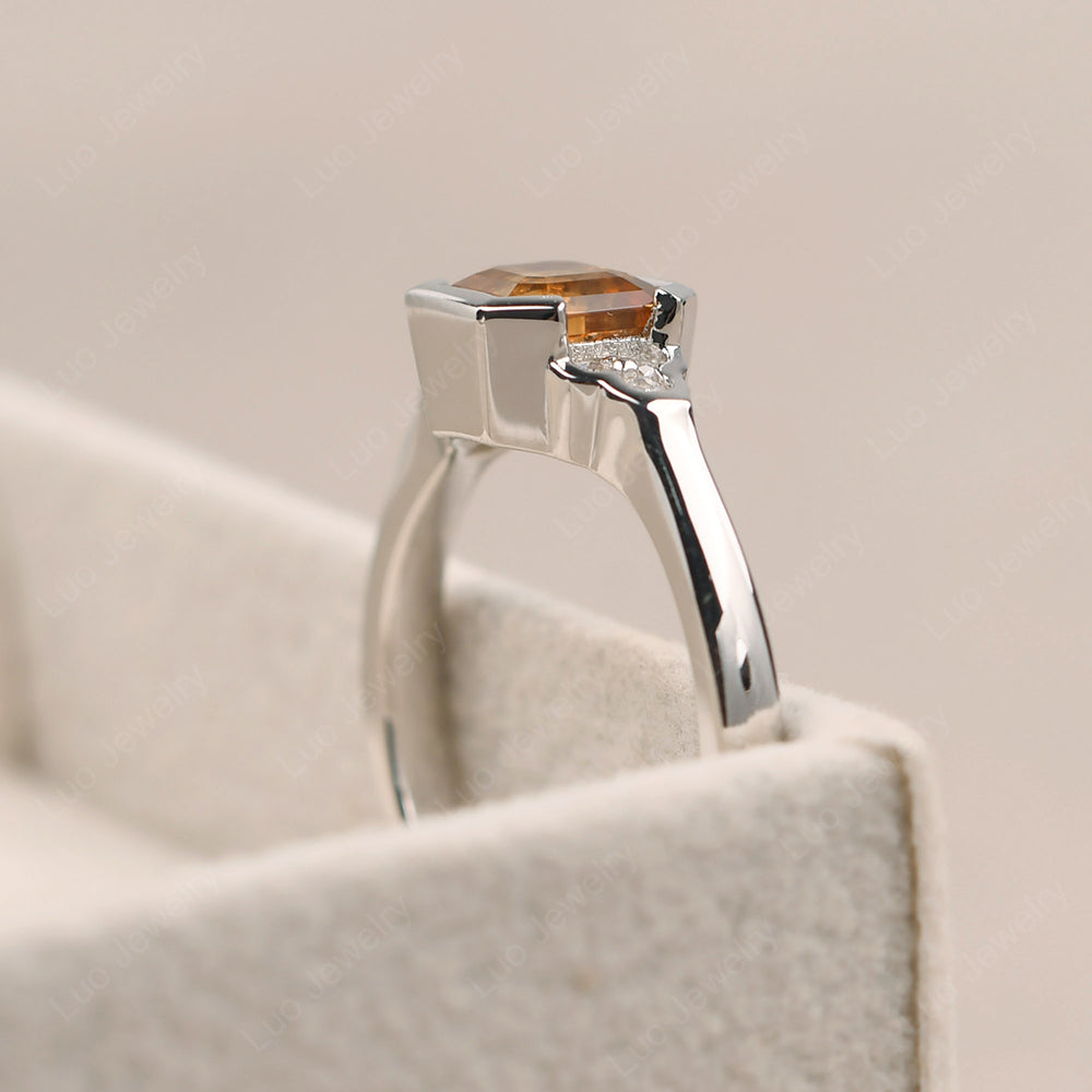 Vintage Asscher Cut Citrine Ring White Gold - LUO Jewelry
