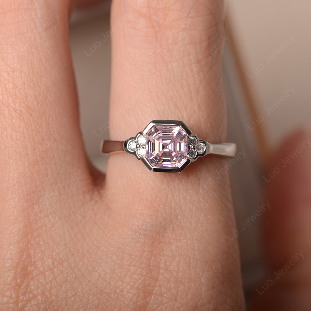 Vintage Asscher Cut Cubic Zirconia Ring White Gold - LUO Jewelry