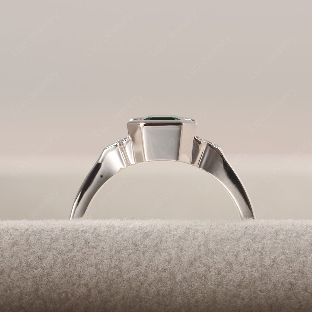 Vintage Asscher Cut Lab Emerald Ring White Gold - LUO Jewelry
