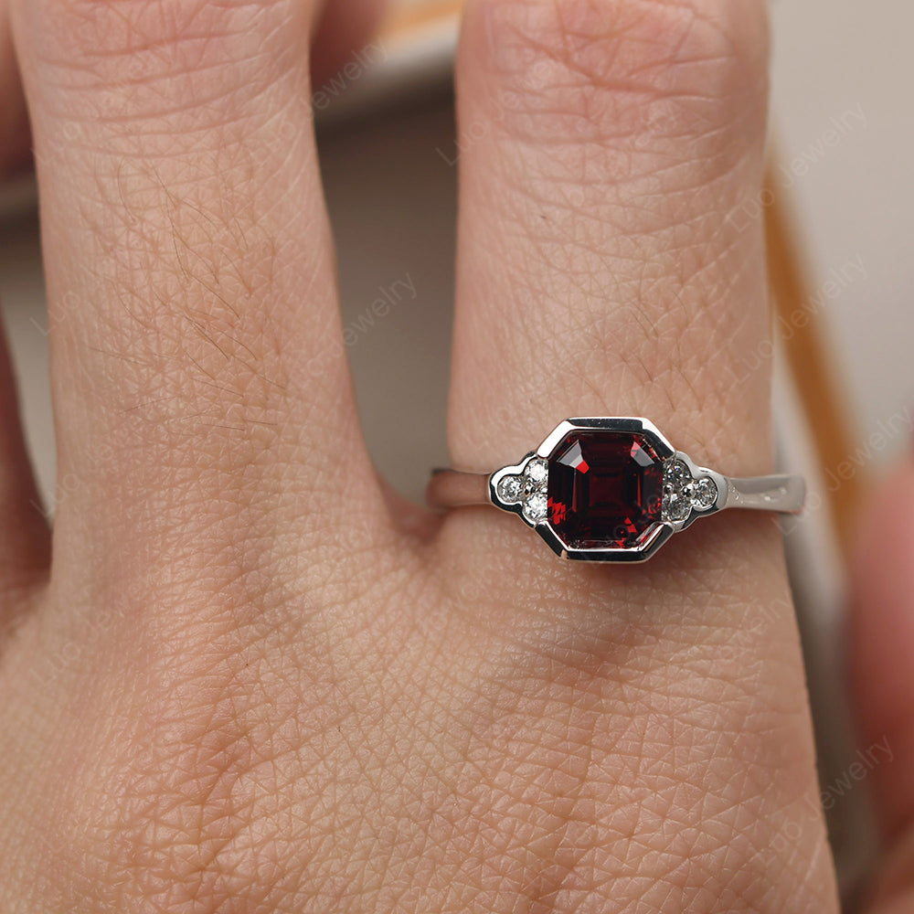 Vintage Asscher Cut Garnet Ring White Gold - LUO Jewelry