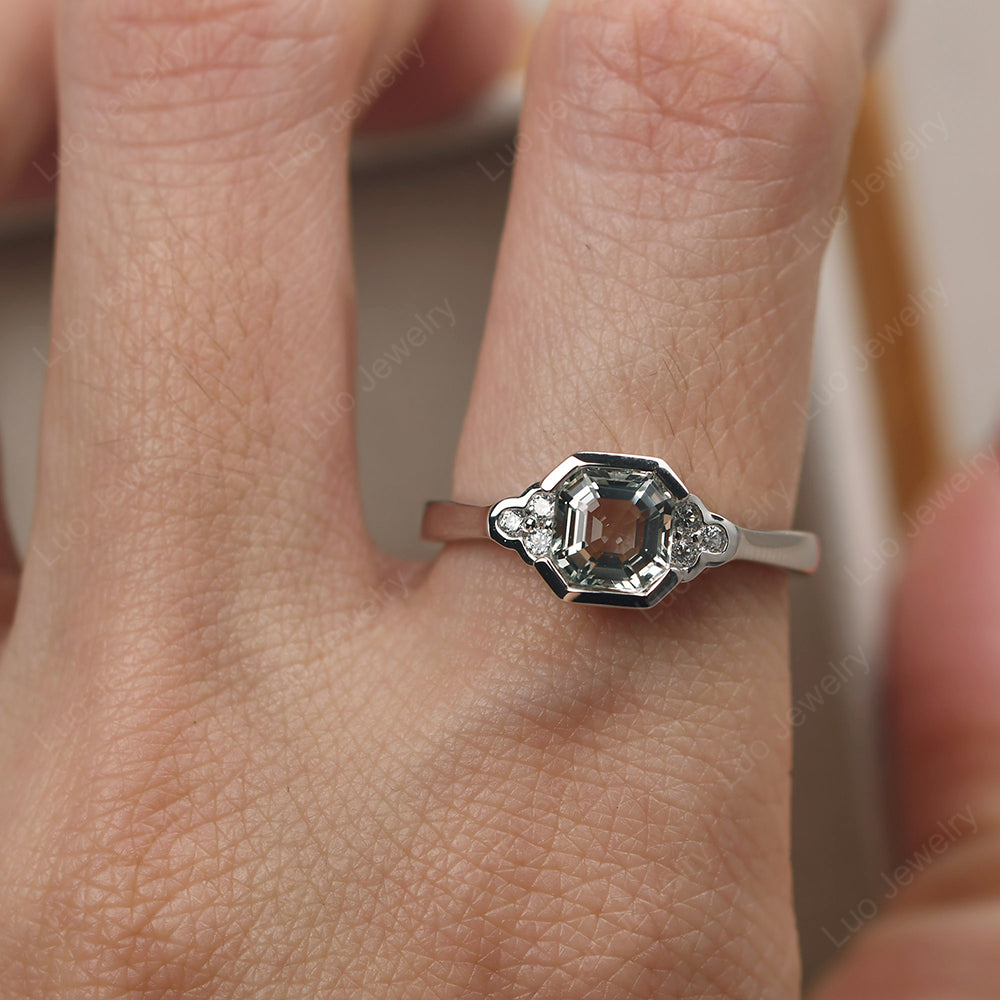 Vintage Asscher Cut Green Amethyst Ring White Gold - LUO Jewelry