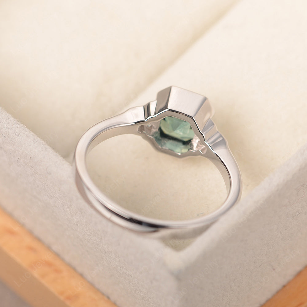 Vintage Asscher Cut Green Sapphire Ring White Gold - LUO Jewelry