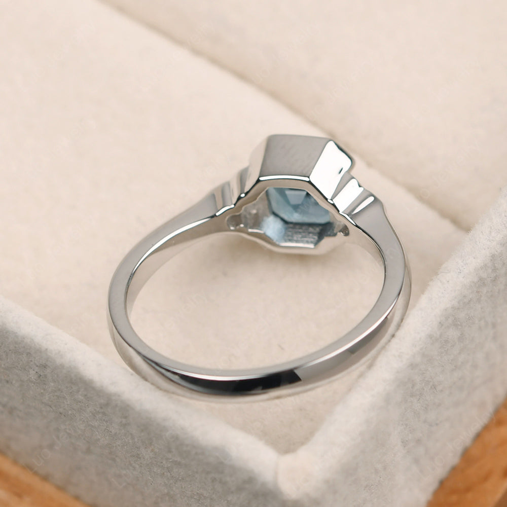 Vintage Asscher Cut London Blue Topaz Ring White Gold - LUO Jewelry