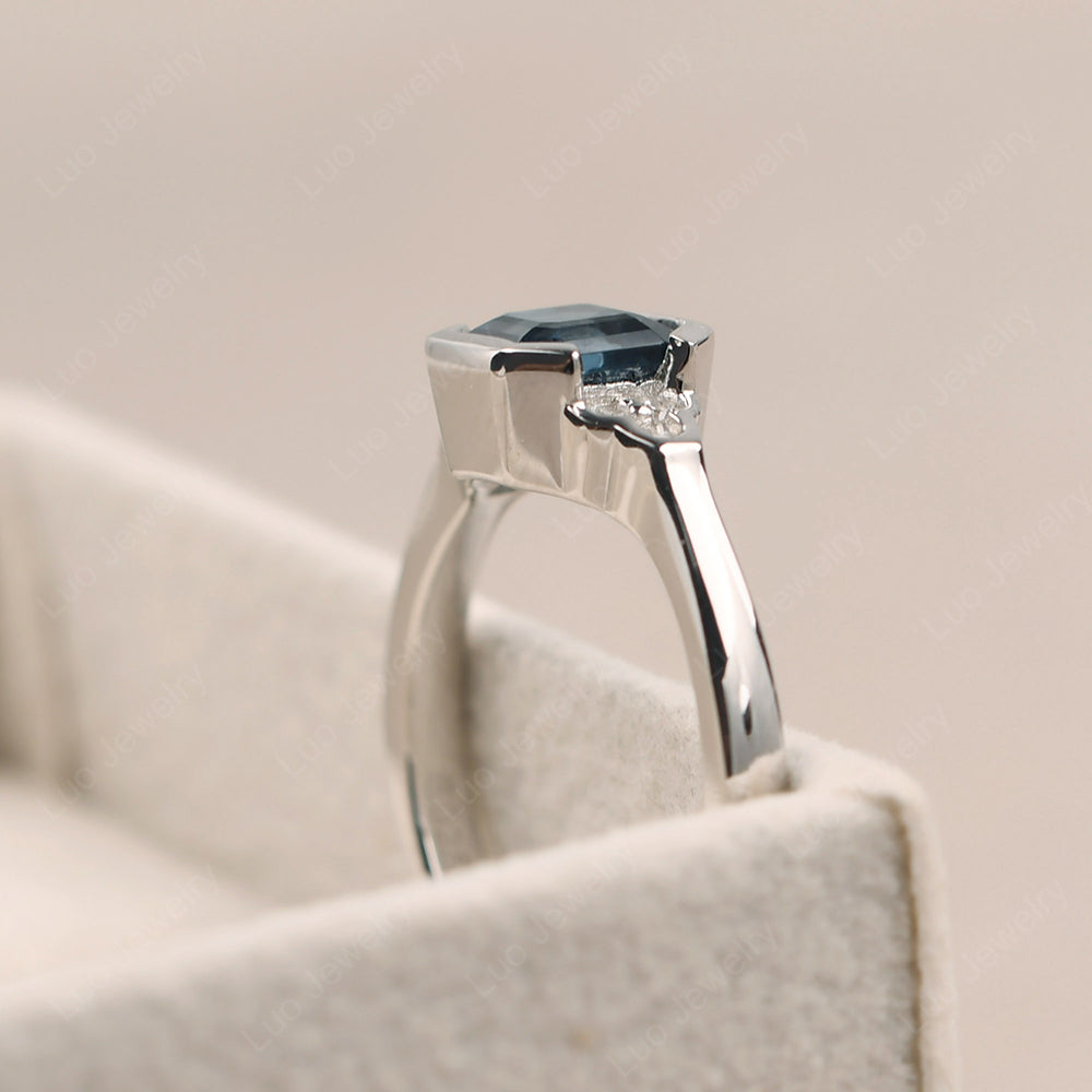 Vintage Asscher Cut London Blue Topaz Ring White Gold - LUO Jewelry