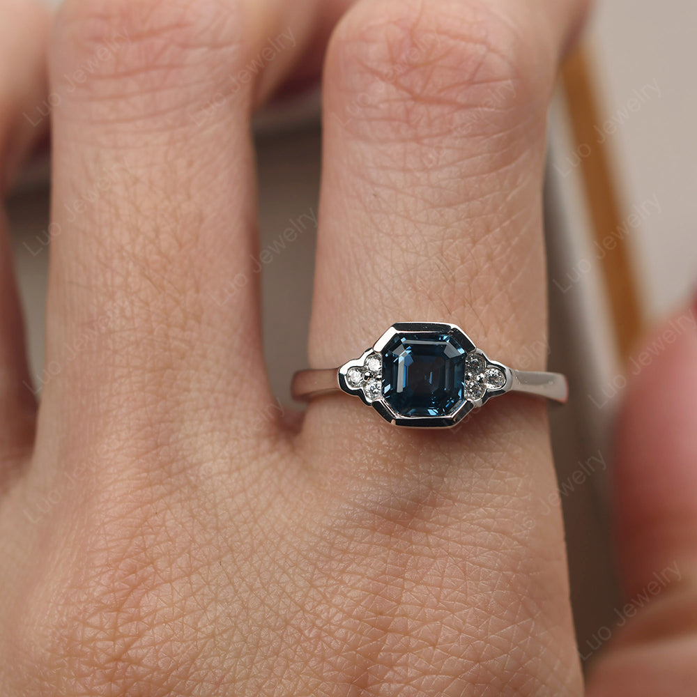Vintage Asscher Cut London Blue Topaz Ring White Gold - LUO Jewelry