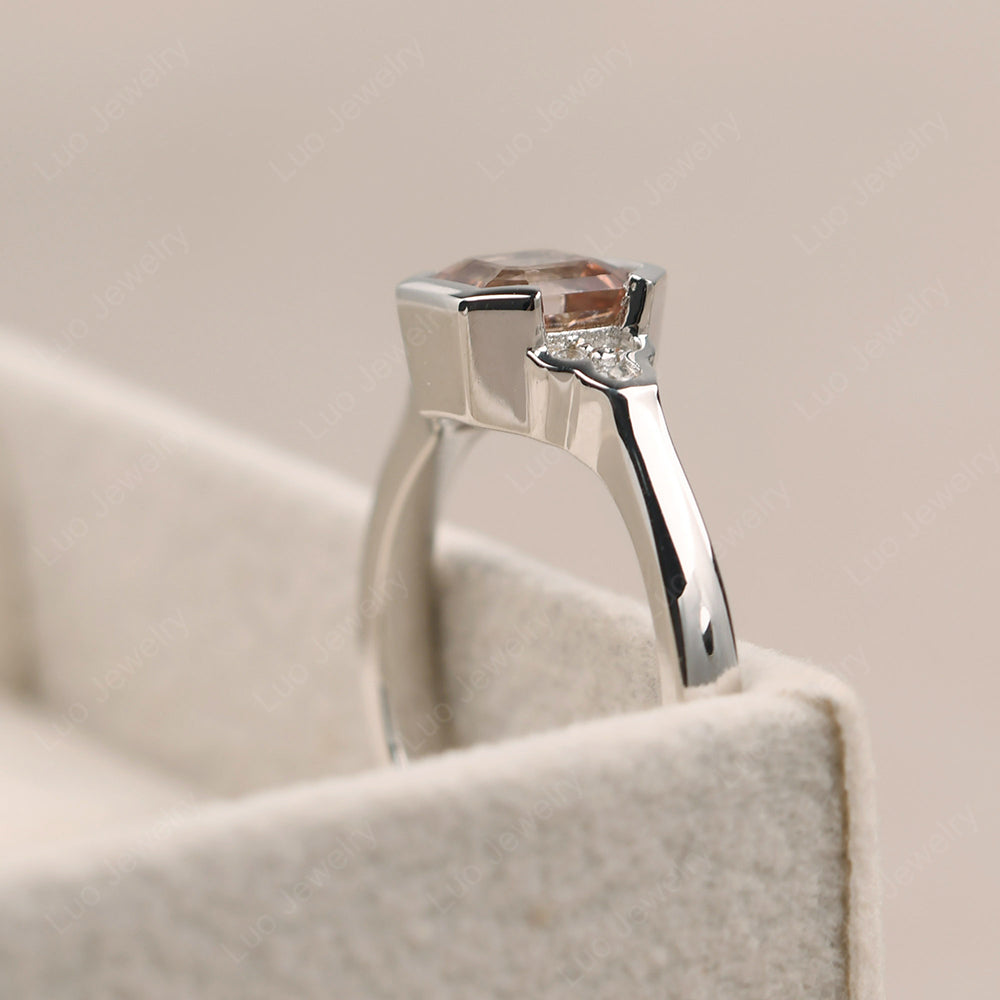 Vintage Asscher Cut Morganite Ring White Gold - LUO Jewelry