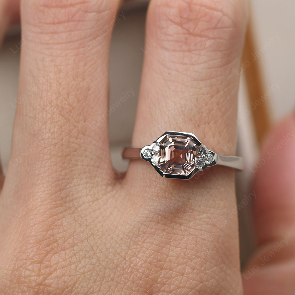 Vintage Asscher Cut Morganite Ring White Gold - LUO Jewelry
