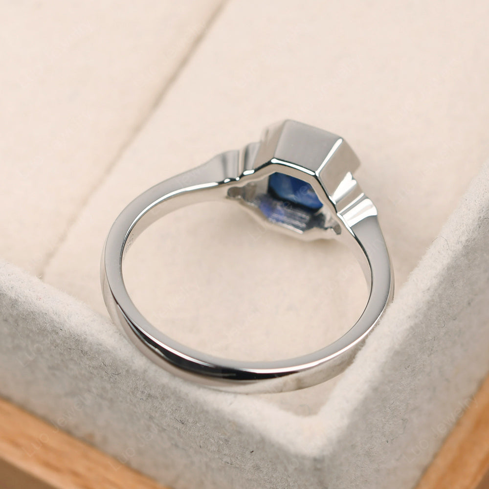 Vintage Asscher Cut Lab Sapphire Ring White Gold - LUO Jewelry