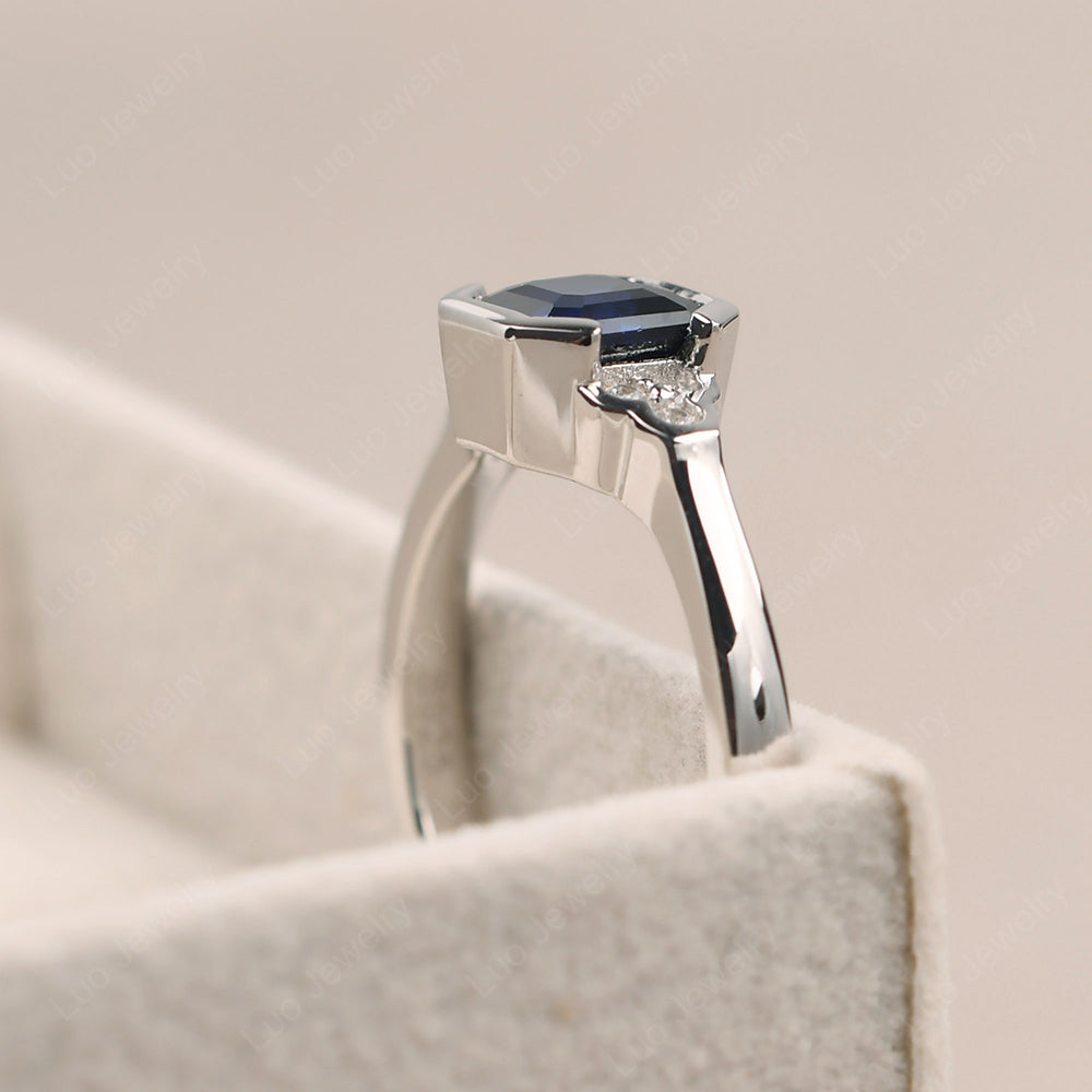 Vintage Asscher Cut Lab Sapphire Ring White Gold - LUO Jewelry