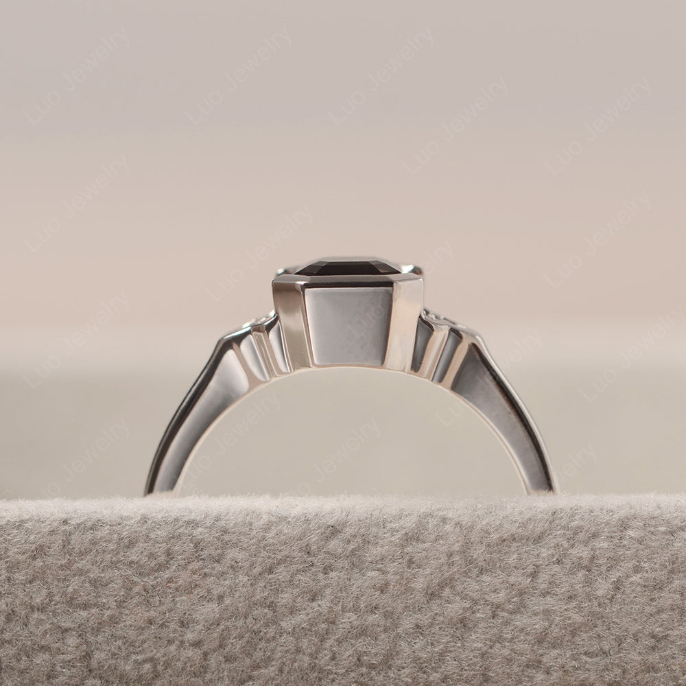 Vintage Asscher Cut Smoky Quartz Ring White Gold - LUO Jewelry